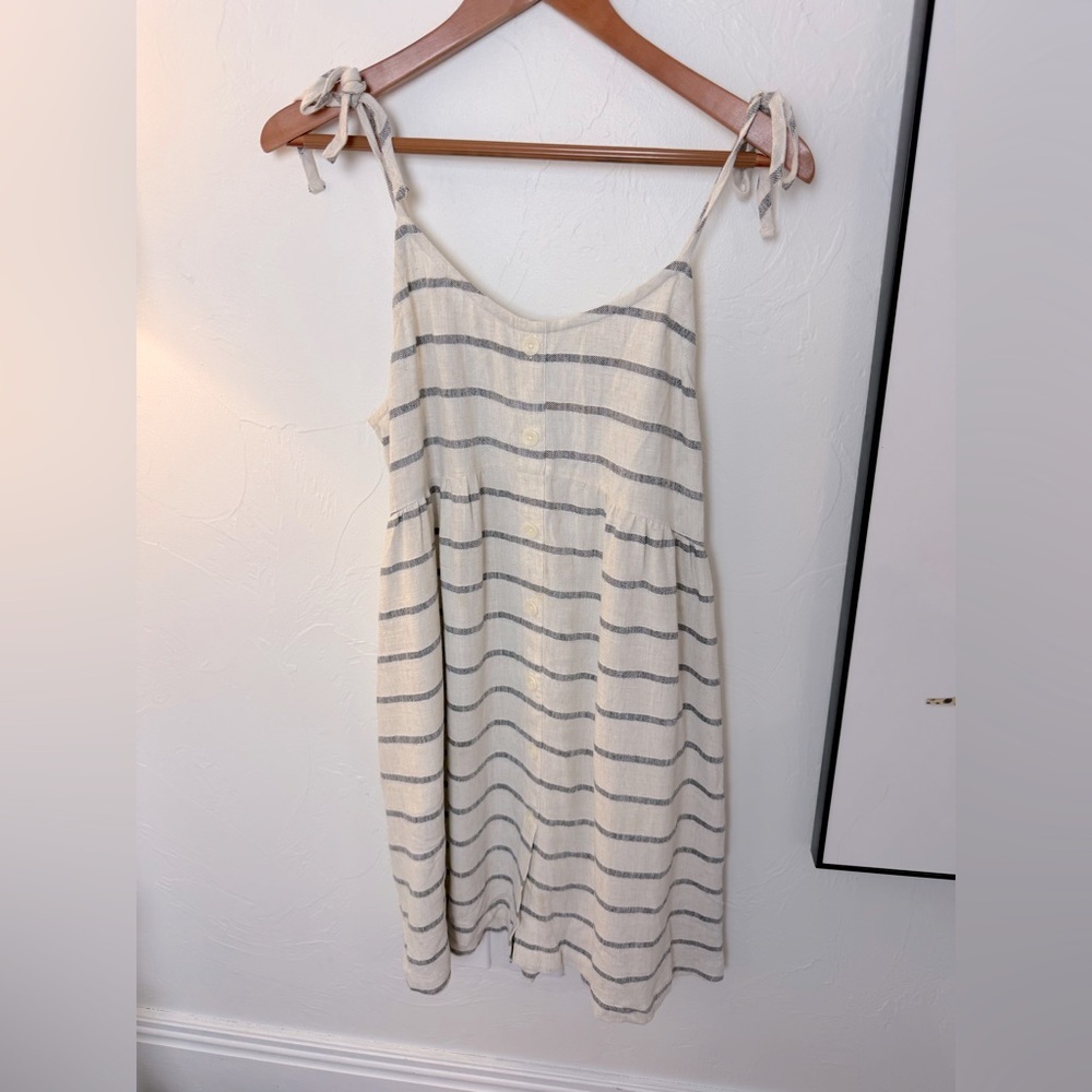 UpWest Linen Blend Striped Cream and Gray Sleeveless Dress